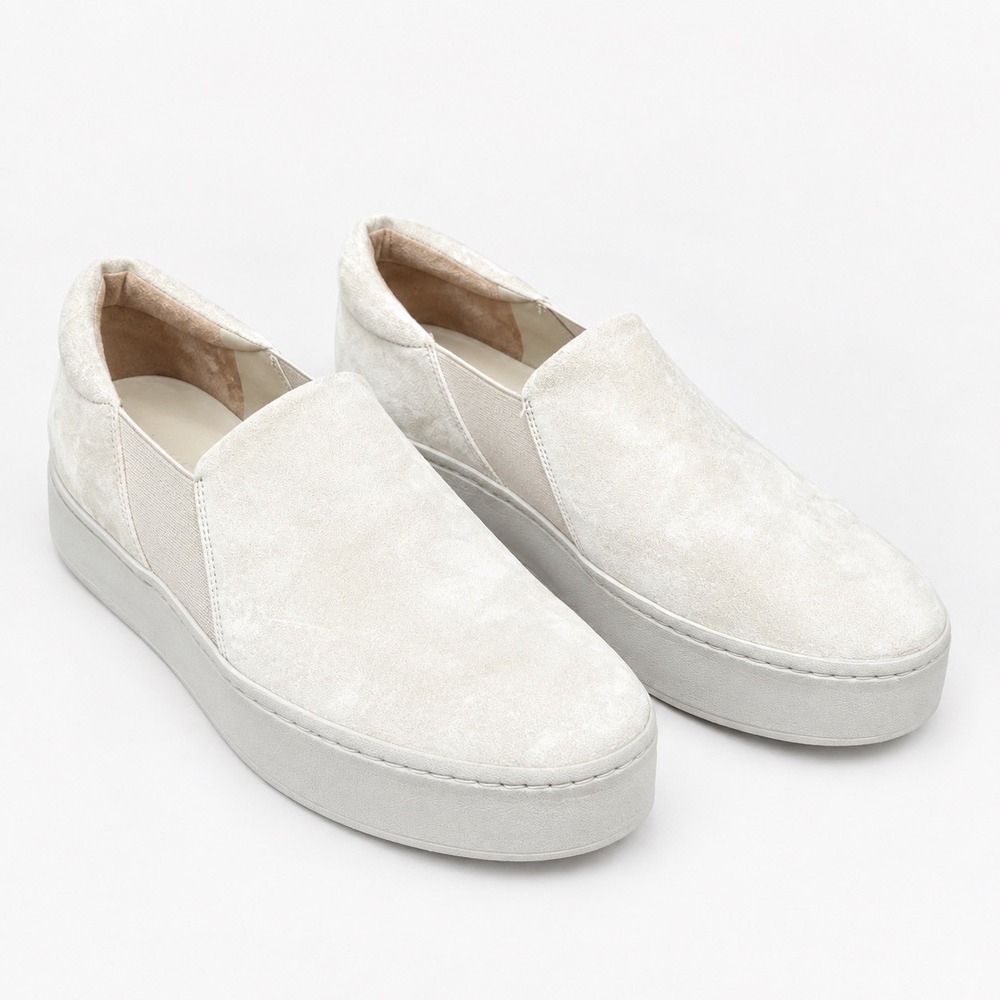 Vince Clean Girl Old Money Suede Platform Slip On Sneakers Beige Sand Size 8.5